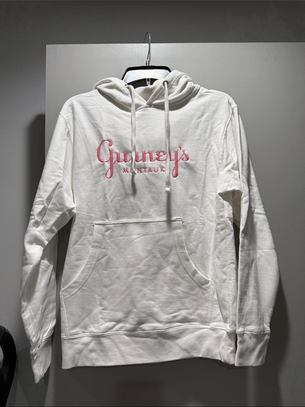 Brand New Gurney’s Montauk White Hoodie with Pink Script Logo exclusive!
